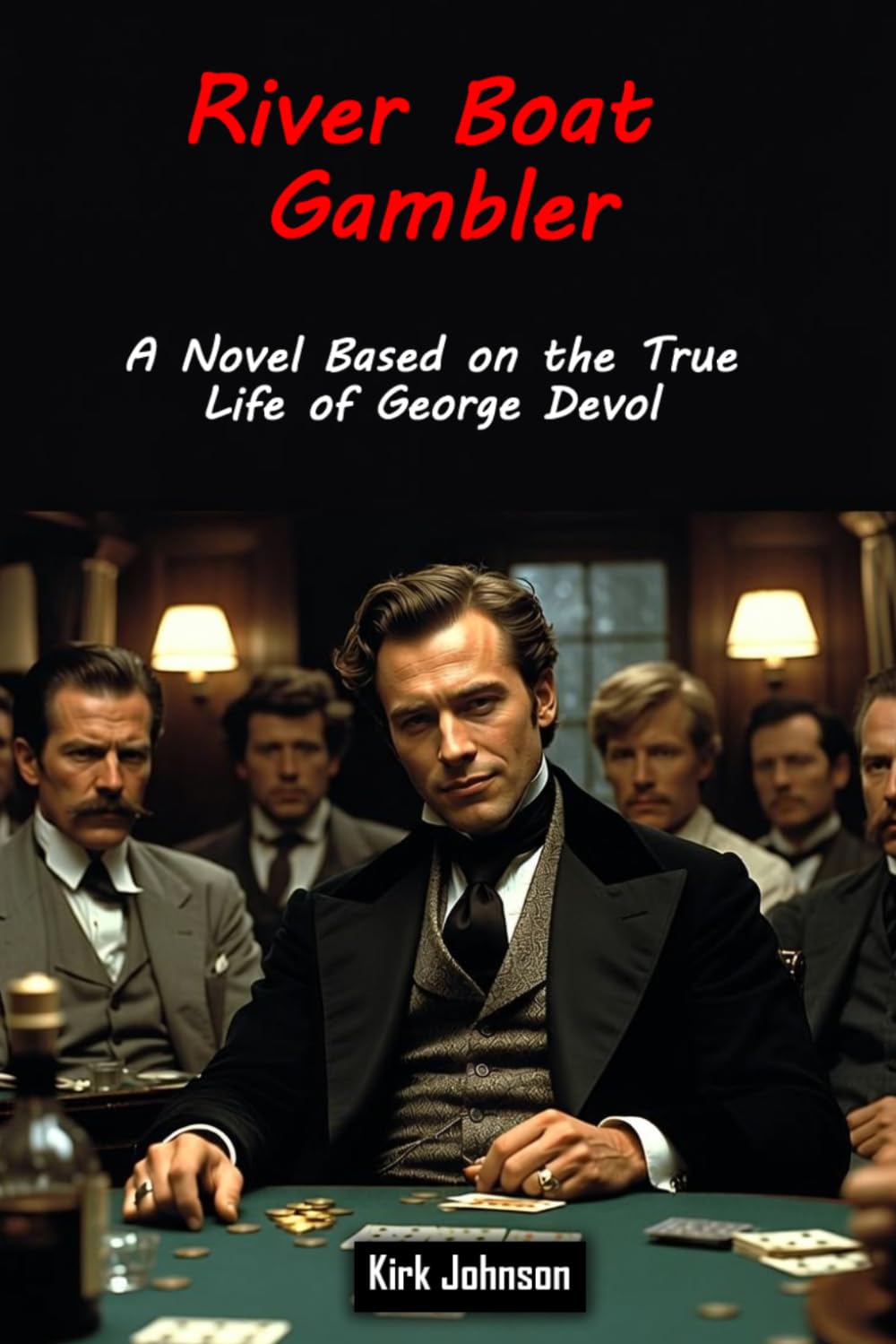 River Boat Gambler book cover — a gambler in a black coat at a card table
